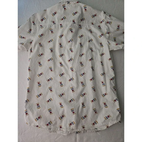 Miller Lite Beer Can Print Button Up Short Sleeve Shirt Men's Medium - Picture 6 of 8